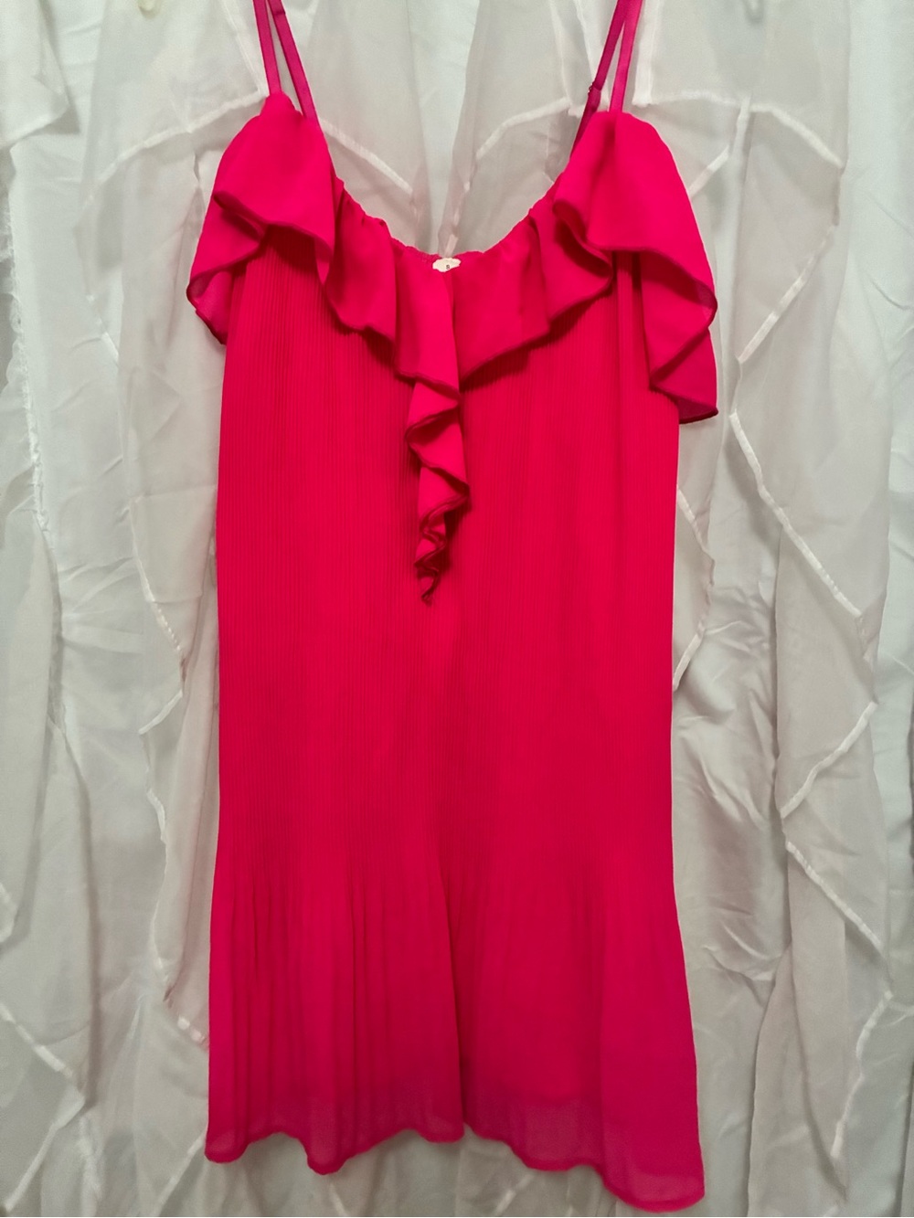 Women’s Ruffle-Trim Spaghetti Strap Top in Hot Pink